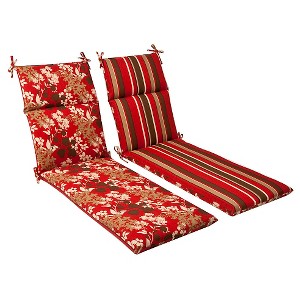 Outdoor Reversible Chaise Lounge Cushion - Brown/Red Floral/Stripe - Pillow Perfect