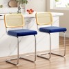 AZL1 Life Concept Dining Sets 2 Pcs 24 inch Armless Bar Stools, Upholstered Velvet Barstools, Rattan Back for Kitchen, Blue, 18.9"*17.7"*37.4" - 4 of 4