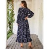 Women's Bohemian Floral Print Maxi Dress - V-Neck Long Sleeve Wedding Guest Gown, Flowy Beach Dress - 4 of 4