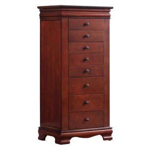 Stufurhome Locking Jewelry Armoire with 8 Drawer, Flip Top Mirror, 2 Side Doors, Wooden Jewelry Storage Cabinet Large Capacity, Cherry - 1 of 4