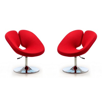 Red Wool Blend Swivel Accent Chairs with Metal Base, Set of 2