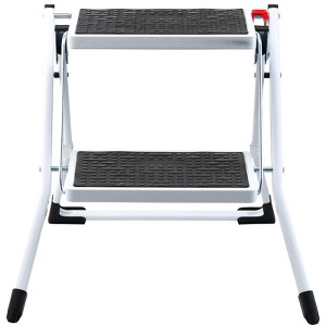 VEVOR Step Ladder 2-Step 330lbs Capacity, Ergonomic Folding Steel Step Stool with Wide Anti-Slip Pedal, Step Stool for Adults Toddlers,White+Black - 1 of 4