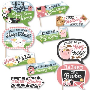 Big Dot of Happiness Funny Girl Farm Animals - Pink Barnyard Baby Shower or Birthday Party Photo Booth Props Kit - 10 Piece - 1 of 4