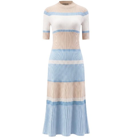 Женские платья INSPIRE CHIC Women's Striped Ribbed Short Sleeve Midi Basic Knitted Dresses Light Blue Small