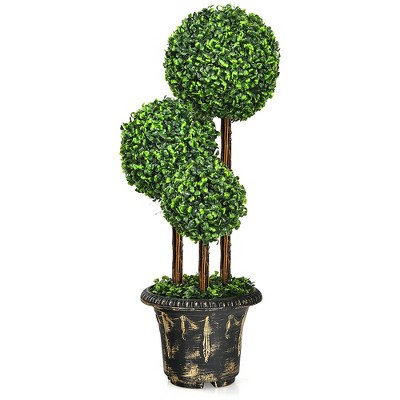 Costway 36'' Artificial Topiary Triple Ball Tree Indoor Outdoor UV Resistant