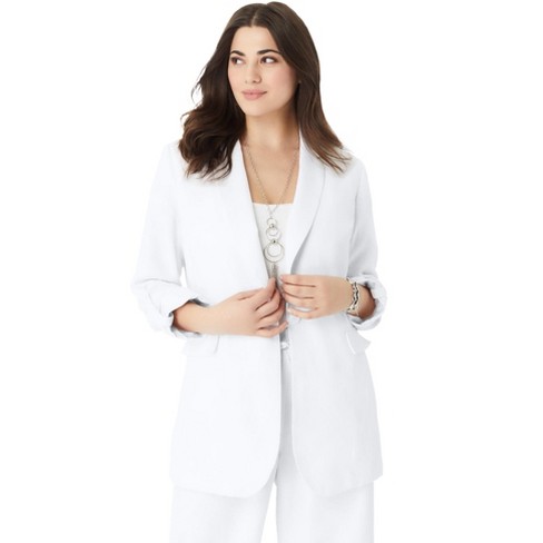 Roaman's Women's Plus Size Linen Blazer - 32 W, White : Target