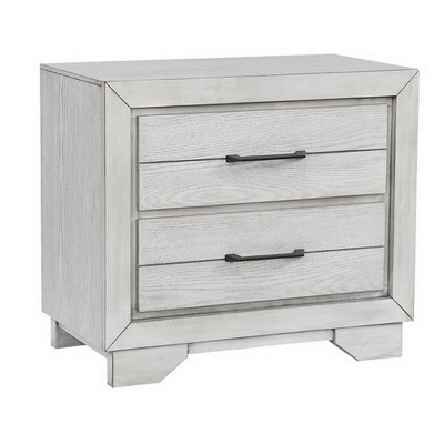 2 Drawer Wooden Nightstand with Metal Bar Pulls and Chamfered Feet White - Benzara