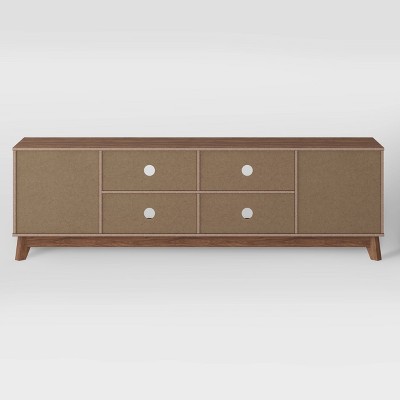 Mid-Century Modern Flared Leg 76" Wood Grain TV Stand with Drawers - Brown