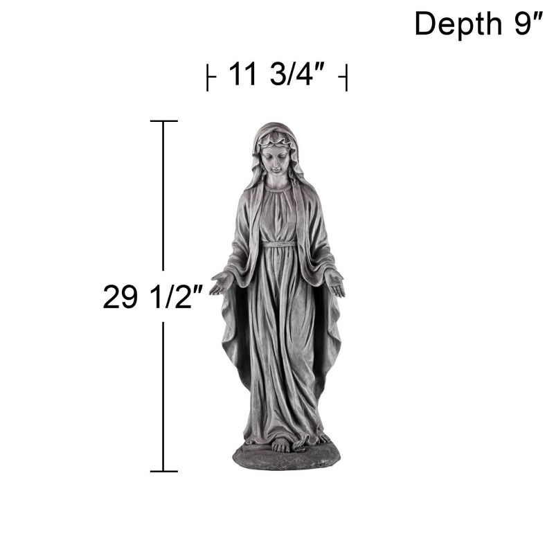 John Timberland Virgin Mary Statue Sculpture Decor Outdoor Garden Front Porch Patio Yard Outside Home Balcony Gray Stone Finish Ceramic 29" Tall, 4 of 9