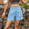 Womens Cargo Denim Shorts Summer Casual Vintage Loose Button Zipper Shorts Pants with Pockets - 3 of 4