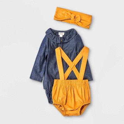 Image of Baby Girls' Chambray Convertible Braced Bloomer Top & Bottom Set - Cat & Jack™ 3-6M