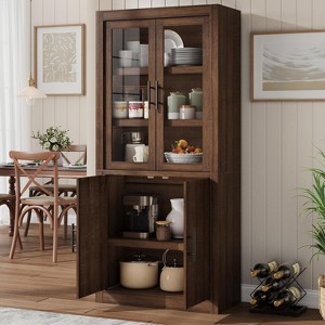 coucheta Kitchen Pantry Storage Cabinet with 4 Magnetic Doors & Adjustable Shelves, Freestanding Farmhouse Cupboard for Living Room, Dining Room - 1 of 4