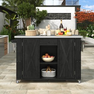 VYNXARIA Outdoor Kitchen Island: Black Fir Wood with Stainless Steel Top & Ample Storage - 1 of 4