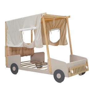 YOOCOZZ Full & Twin Size Wood Car Bed with Pillow, Ceiling Cloth, and LED - 1 of 4