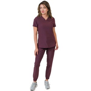 Medgear Olivia Women's 4 Pocket Top Gathered Jogger Pants Set - 1 of 4