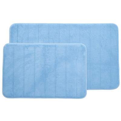 2pc Memory Foam Striped Bath Mat Set Blue - Yorkshire Home: Microfiber, Machine Washable, Quick Dry