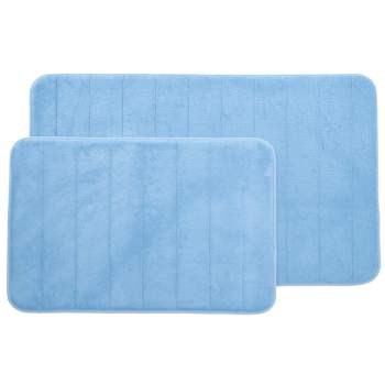 2pc Memory Foam Striped Bath Mat Set Blue - Yorkshire Home