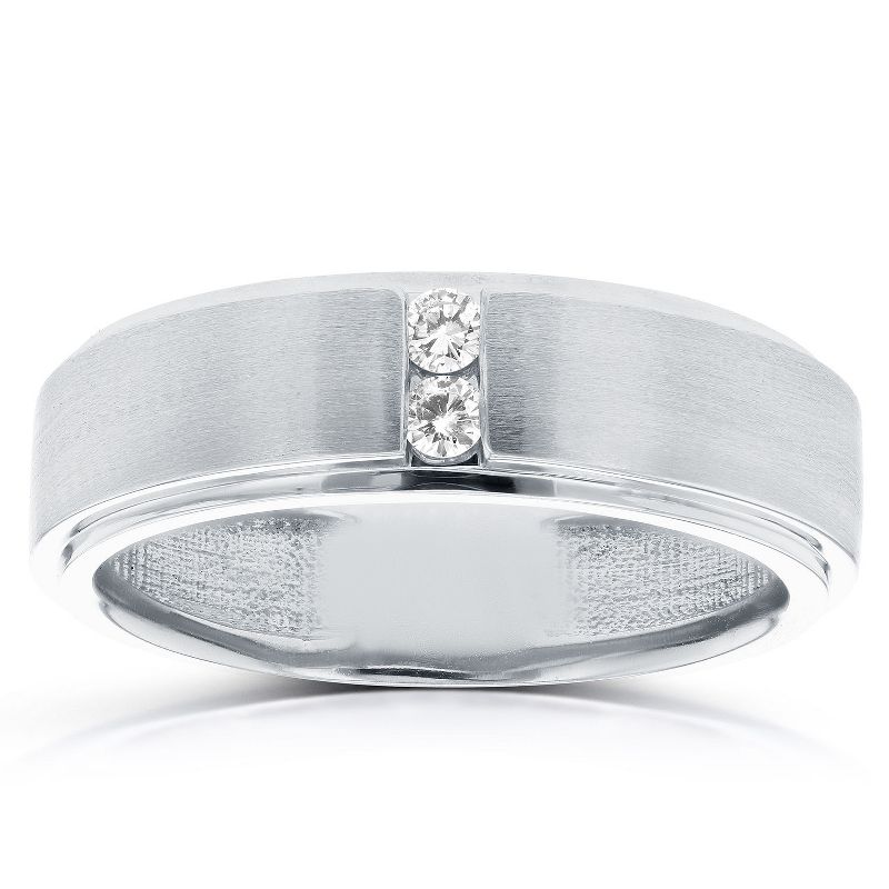Pompeii3 1/8 ct TDW Mens Brushed Diamond Wedding Ring 10k White Gold, 1 of 5
