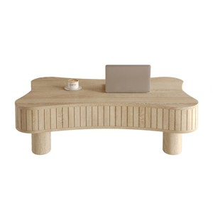 42" Irregular Lift-Top Coffee Table with Storage, Fluted Design, Hydraulic Lift Mechanism, Solid Wood Legs for Living Room - Koiai - 1 of 4