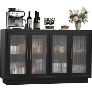 55.1 in.W Modern Wood Buffet Cabinet with 4 Fluted Glass Doors, Coffee Bar, Adjustable Shelves, Anti-Tip Design for Living Room, Dining Room - 1 of 4