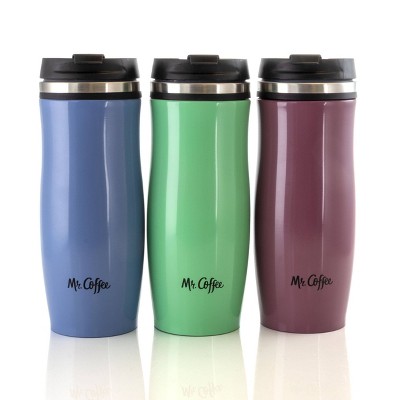 Mr. Coffee 16oz 3pk Stainless Steel Traverse Colorful Travel Mugs