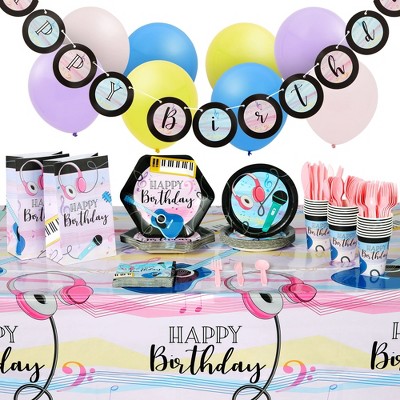 Sparkle and Bash 207 Pieces Music Birthday Party Decorations, Dinnerware Set with Tablecloth, Favor Bags, Banner, and Balloons (Serves 24)