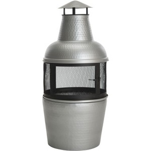 Cartagena Outdoor Chiminea/Fire Pit - PIT1001 - Silver/Black - Safavieh - 1 of 4