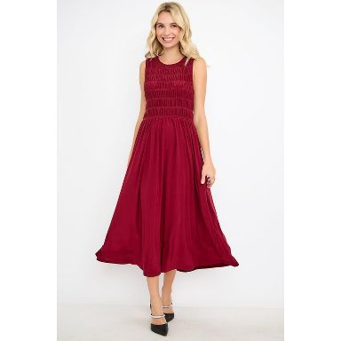 West K Women's Elowen Smocked Bodice Knit Midi Dress - Small - Wine