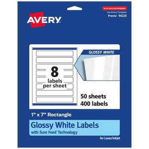 Avery Glossy White Rectangle Labels with Sure Feed, 1" x 7" - 1 of 4