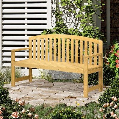 Outsunny Natural Fir Wood 56" Outdoor Garden Bench with Slatted Design