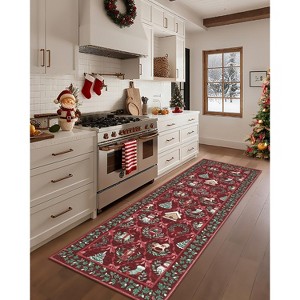 67×156 “Holiday Lights” ViNTAGE RUG 2.5'x10' Red Christmas Area Rug, Vintage Holiday Rug with