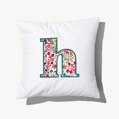 Personalization Mall Boho Floral Initial Embroidered Applique Throw Pillow