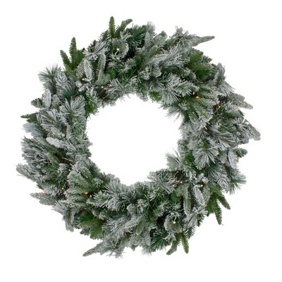 Northlight Pre-Lit Flocked Rosemary Emerald Angel Pine Artificial Christmas Wreath - 30-Inch, Clear LED Lights