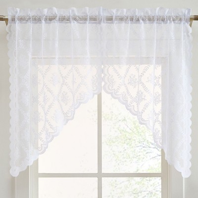 HLC.ME Isabella Floral Rod Pocket Lace Short Cafe Swags for Small Windows - Set of 2