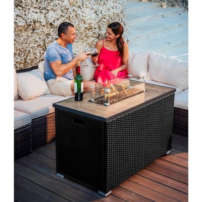 Nestl 43" Black Gas Fire Pit Table with Glass Shield