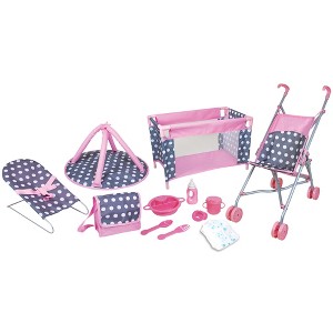 Lissi: Deluxe Doll Nursery Set - Pink-Blue-Polka Dot, 12pc