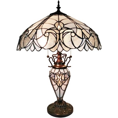 Amora Lighting Tiffany Style Floral White Double Lit Table Lamp 23" High