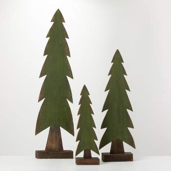 Wooden Oversized Evergreen Green 49"H Wood Set of 3