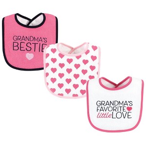 Hudson Baby Infant Girl Fiber Filled Drooler Bibs 3pk, Grandmas Favorite Heart, One Size - 1 of 4