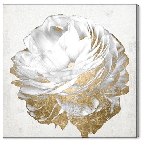 12 X 12 Gold And Light Floral White Floral And Botanical Unframed Canvas  Wall Art In Gold - Oliver Gal : Target