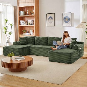 AENKYO 134" Modular Sectional Sleeper Sofa, U-Shaped Cloud Couch, No Assembly Required, 6-Seater Sofa for Living Room - Green - 1 of 4