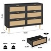 6 Drawer Rattan Dresser with Gold Accents, Wide Double Dresser with Anti-Tipping Design, Large Tabletop Storage Cabinet - 3 of 4