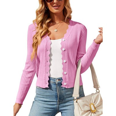 Coolmee Women's Cropped Cardigan Knit ShrugsTops V Neck Button Down Sweaters