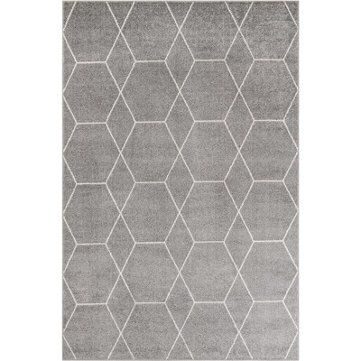 Light Gray and Ivory Trellis Rectangular Synthetic Area Rug