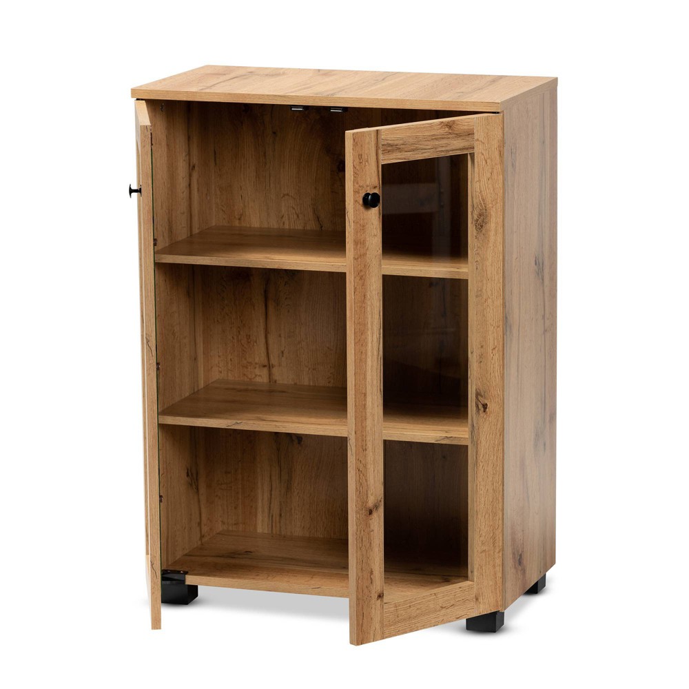 Photos - Wardrobe Mason Wood 2 Door Storage Cabinet with Glass Doors Oak Brown/Black - Baxto