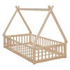 CAVINAS Twin Bed Frames, Tent-Shaped Twin Floor Bed with Guardrails, Slatted Platform Bed for Bedroom, Living Room - 2 of 4