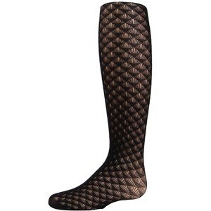 Memoi Girls' Art Deco Sheer Net Nylon Tights Black L - 1 of 2