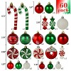 Aoibox 60 Pack Green Red White Shatterproof Plastic Christmas Tree Ornaments Set Assorted Balls Candy Donut for Home Party Decor - 3 of 4