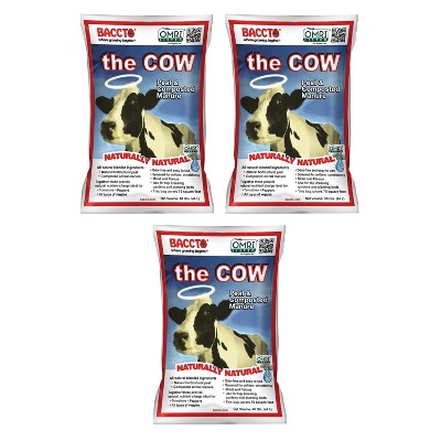 Michigan Peat Baccto 1640 Wholly Cow Horticultural Compost and Manure for Soil Amendment, Lawn Care, & Garden Beds, 40 Quart Bag (3 Pack)