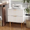 Modern Fluted Nightstand with Charging Station & 2 Drawers, Gold & Wood Bedside Table with USB Ports & Outlets - 3 of 4